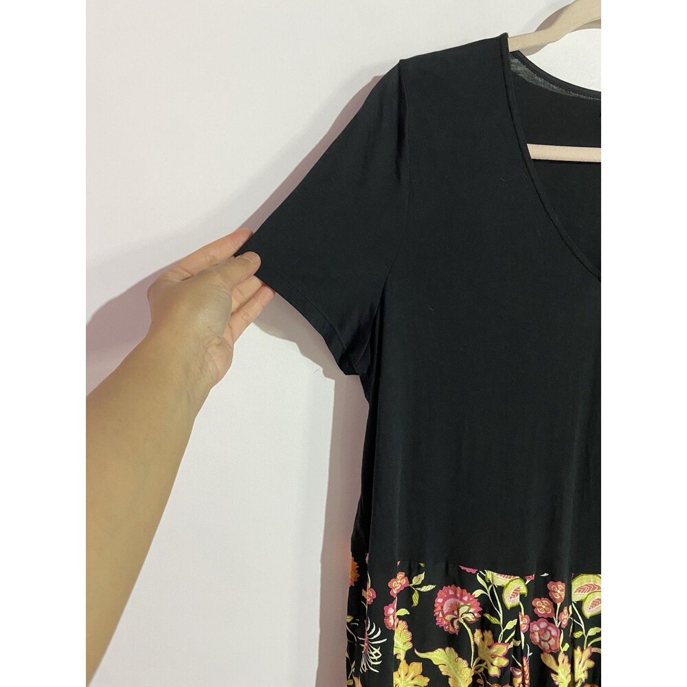 J Jill Dress L Black Floral Maxi Modal Cottagecore Boho Vacation Side Slit NWOT - Picture 4 of 14